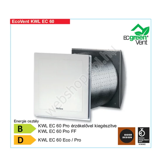 HELIOS KWL EC 60 Pro FF EcoVent falba építhető hővisszanyerős szellőző készülék   K