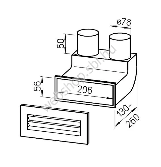 FRS-WBS 2-75 tip. HELIOS Fali átvezető készlet ráccsal, könyök kivitelben, FRS flexibilis csővezeték rendszerhez NA 75 mm