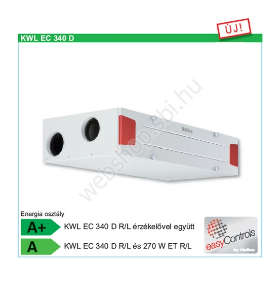 HELIOS KWL 340 D R Mennyezeti hővisszanyerős szellőztető készülék 3.0 easyControls vezérléssel (jobbos kivitel) K