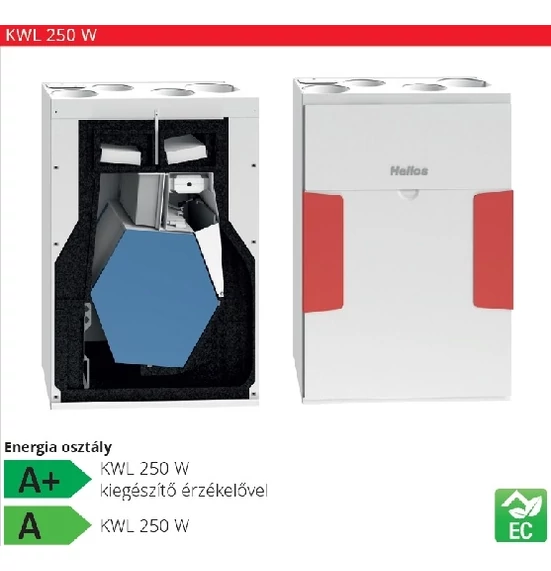 Helios KWL 250 W fali hővisszanyerős szellőztető készülék 3.0 Easy Controls vezérléssel