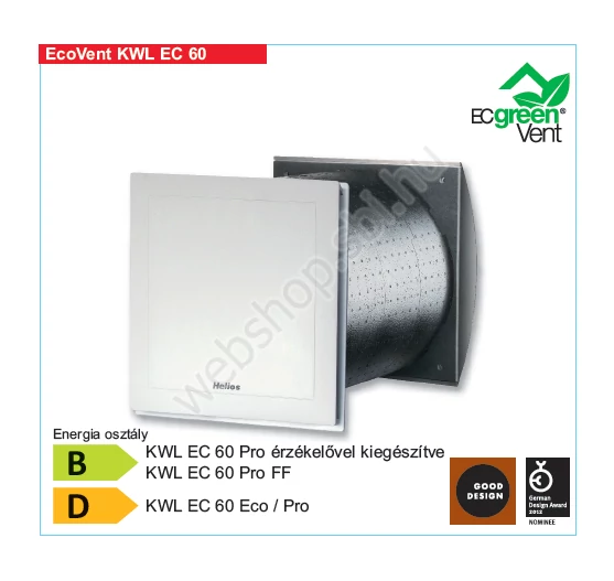 HELIOS KWL EC 60 Pro FF EcoVent falba építhető hővisszanyerős szellőző készülék   K