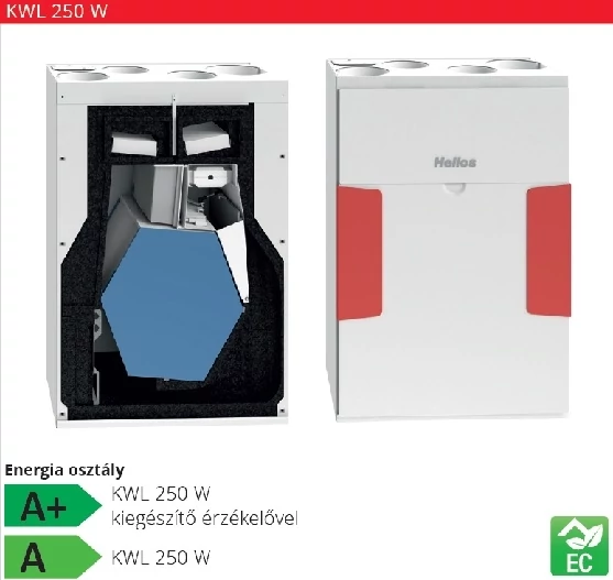 Helios KWL 250 W fali hővisszanyerős szellőztető készülék 3.0 Easy Controls vezérléssel